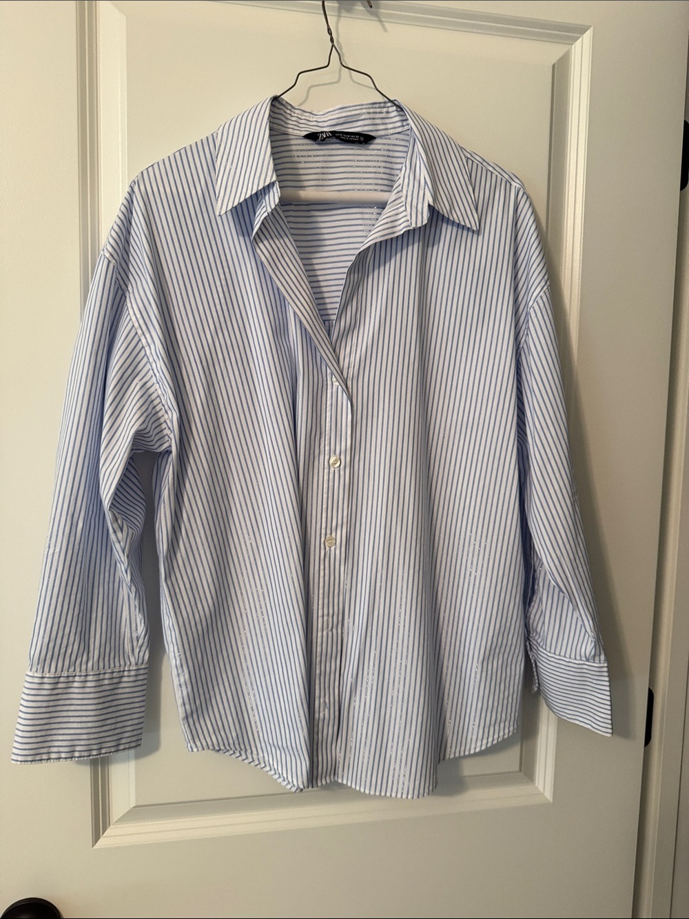 Zara Blue and White with silver stripe Pinstripe Button-Down Shirt